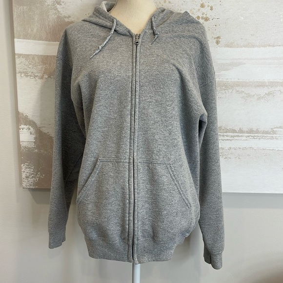 Gildan Grey Full Zip Hooded Sweatshirt - Picture 1 of 4